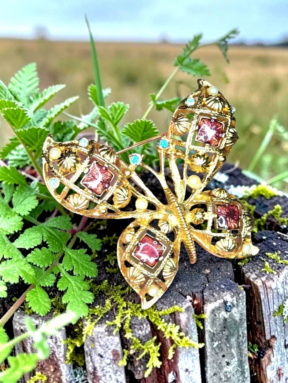 Vintage AVON Rhinestone Butterfly Brooch